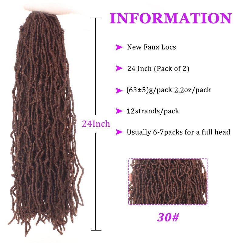 ZRQ 24 Inch New Faux Locs Hair 2Packs Synthetic Natural Wavy Crochet Hair Pre-Looped Most Natural Goddess Soft Locs Hair Extensions for Black Women (24 Inch, 30#) - Image 2